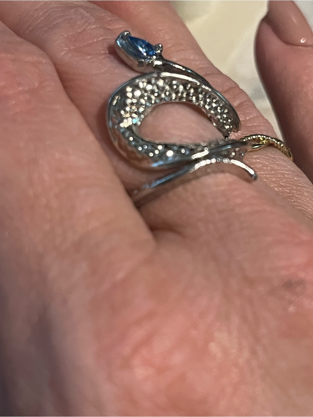 Silver Snake Ring with Blue Accent - - Picture 4 of 4